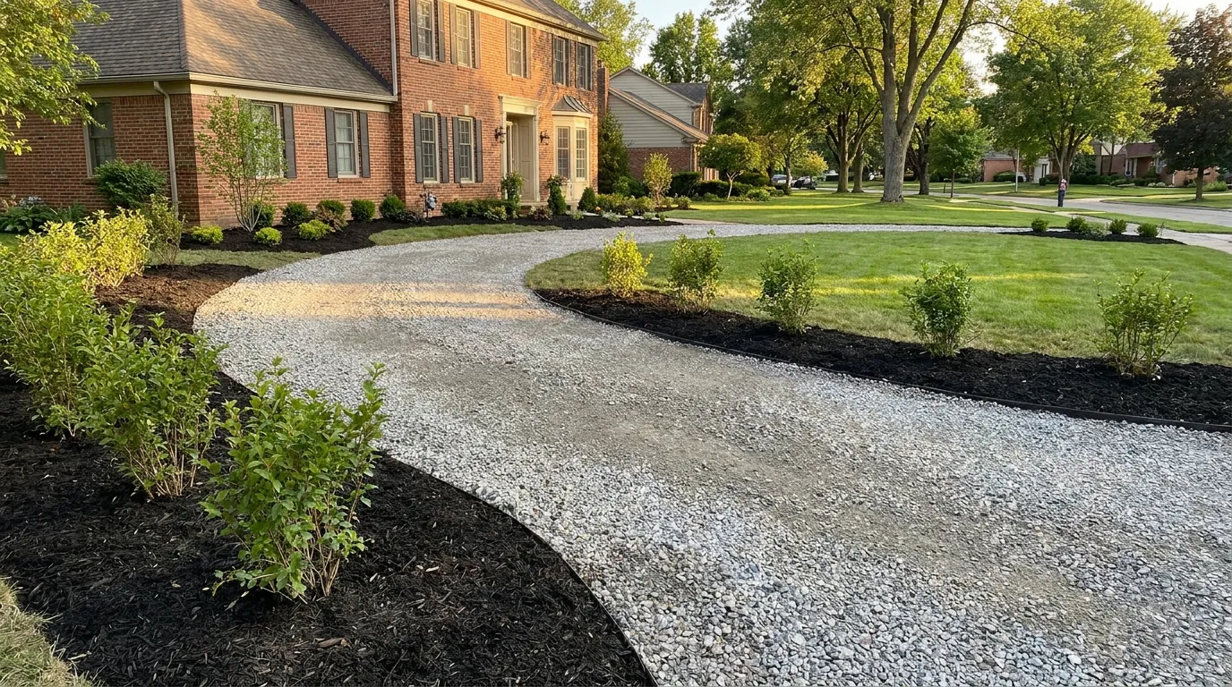 Newly installed gravel driveway on a Dearborn property